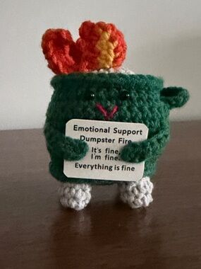 Plush Crochet Green Dumpster Fire Support Emotional Comfort
